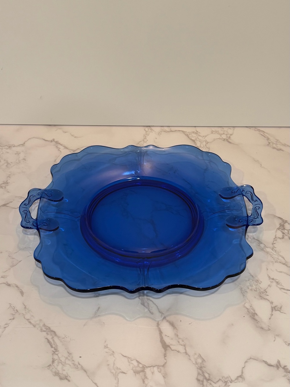Vintage L.E. Smith Cobalt Blue Depression Glass Cake Plate  Serving Platter